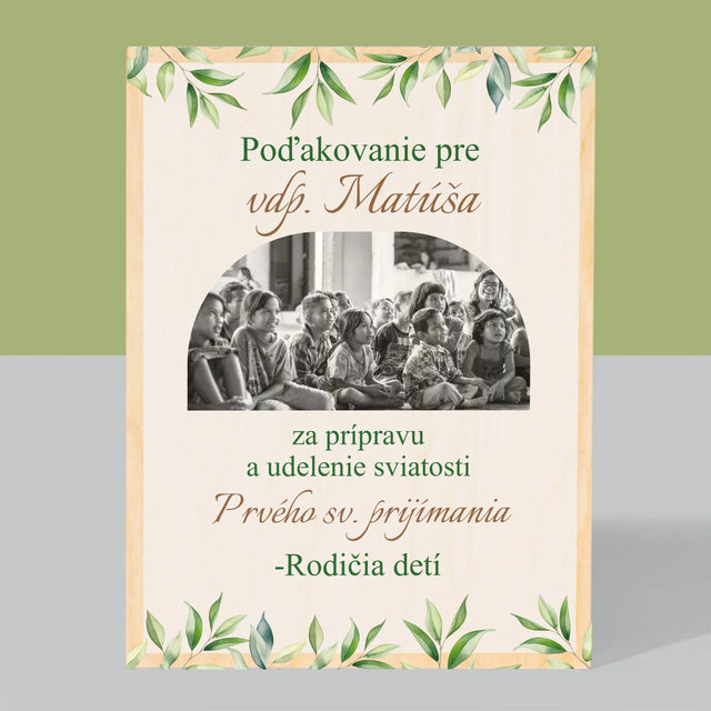 Fotografia A Podpis: Poďakovanie Božiemu Služobníkovi - Tlač Na Drevo (Vertikálne)