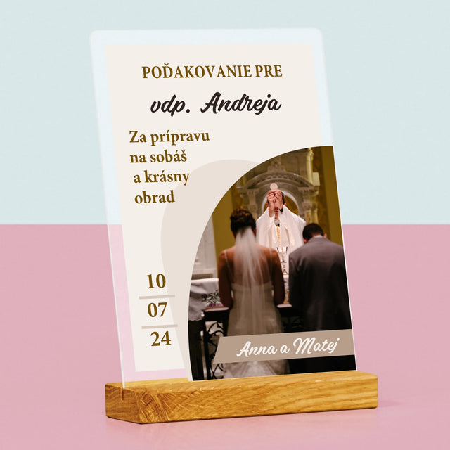 Fotografia A Podpis: Poďakovanie Božiemu Služobníkovi Svadba - Tlač Na Akrylové Sklo (Vertikálne)