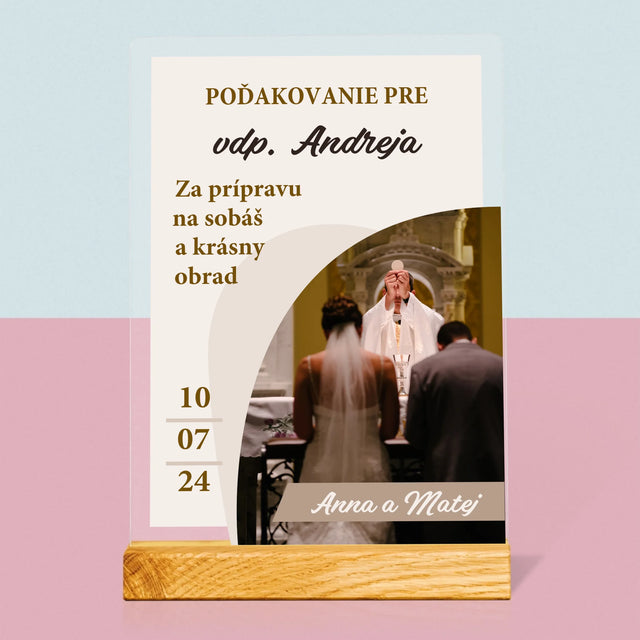 Fotografia A Podpis: Poďakovanie Božiemu Služobníkovi Svadba - Tlač Na Akrylové Sklo (Vertikálne)