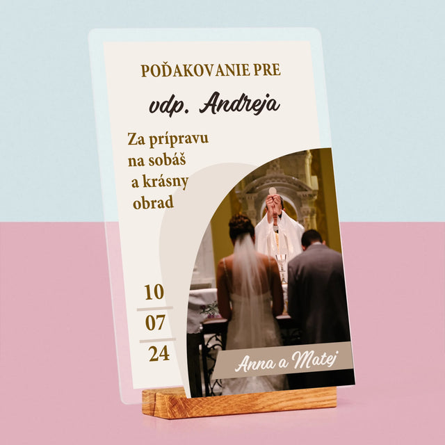 Fotografia A Podpis: Poďakovanie Božiemu Služobníkovi Svadba - Tlač Na Akrylové Sklo (Vertikálne)