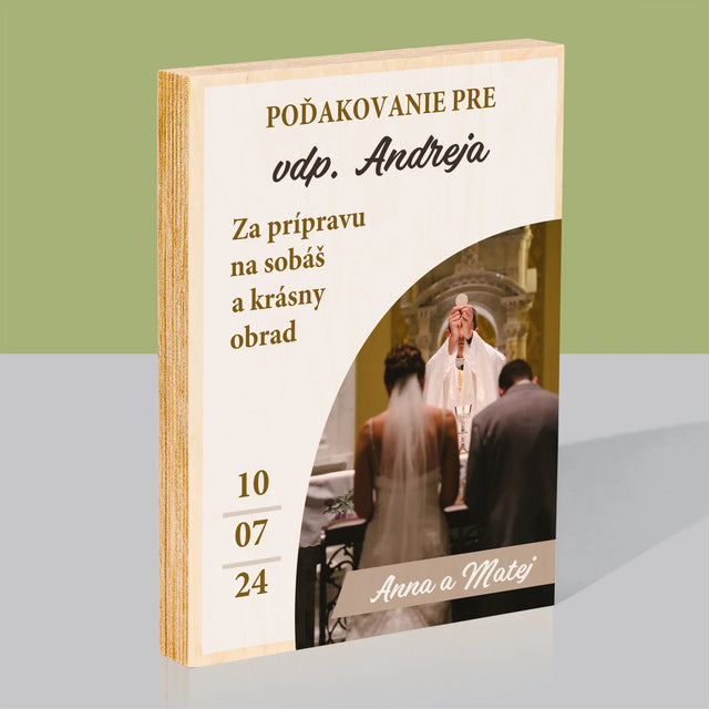 Fotografia A Podpis: Poďakovanie Božiemu Služobníkovi Svadba - Tlač Na Drevo (Vertikálne)