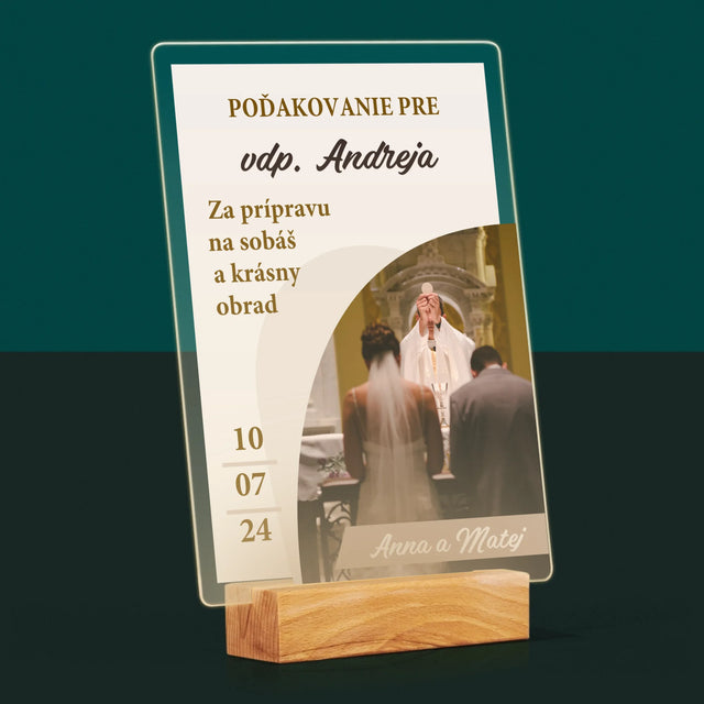 Fotografia A Podpis: Poďakovanie Božiemu Služobníkovi Svadba - Tlač Na Akrylové Sklo (Vertikálne)