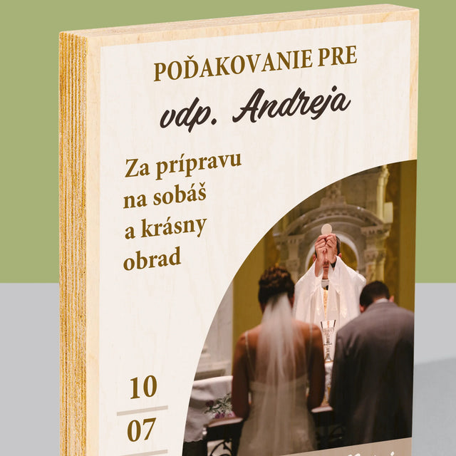 Fotografia A Podpis: Poďakovanie Božiemu Služobníkovi Svadba - Tlač Na Drevo (Vertikálne)