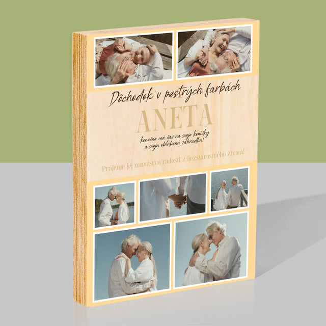 Fotokoláž: Dúhový Dôchodok - Tlač Na Drevo (Vertikálne)