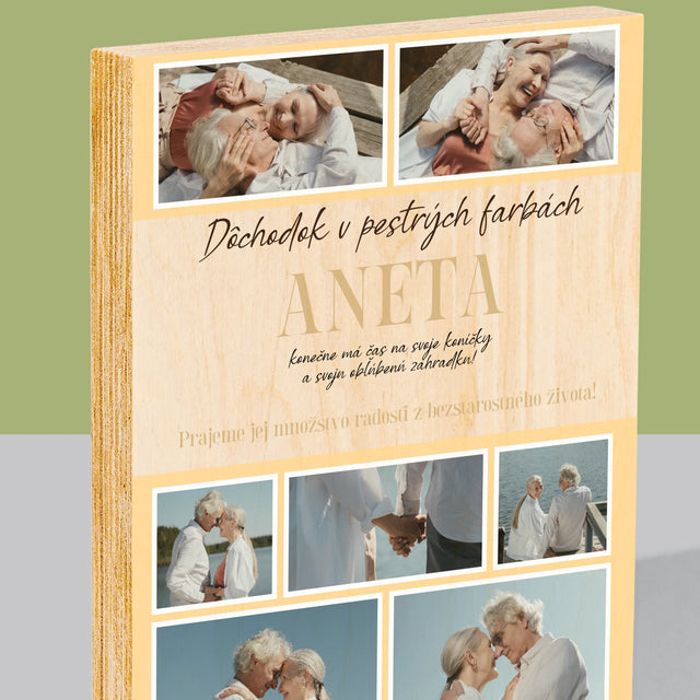 Fotokoláž: Dúhový Dôchodok - Tlač Na Drevo (Vertikálne)