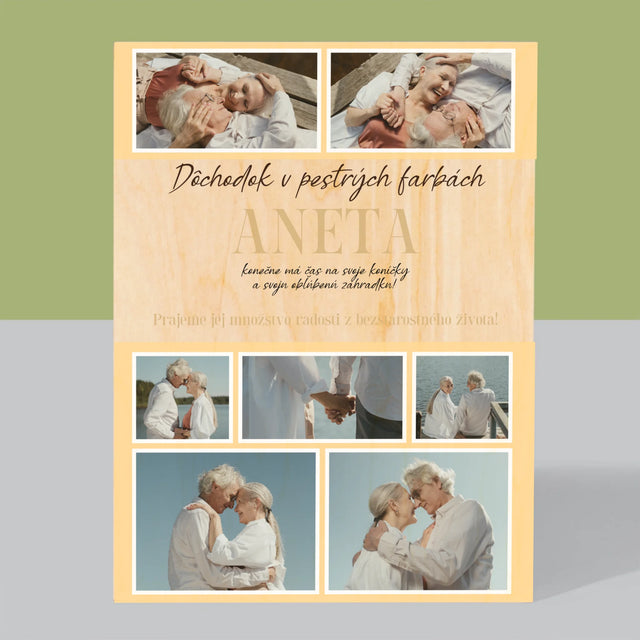 Fotokoláž: Dúhový Dôchodok - Tlač Na Drevo (Vertikálne)