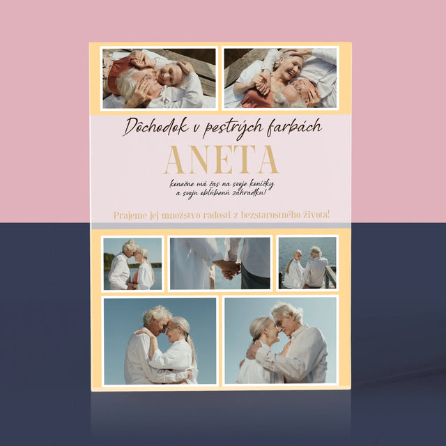 Fotokoláž: Dúhový Dôchodok - Akrylový Blok (Vertikálne)