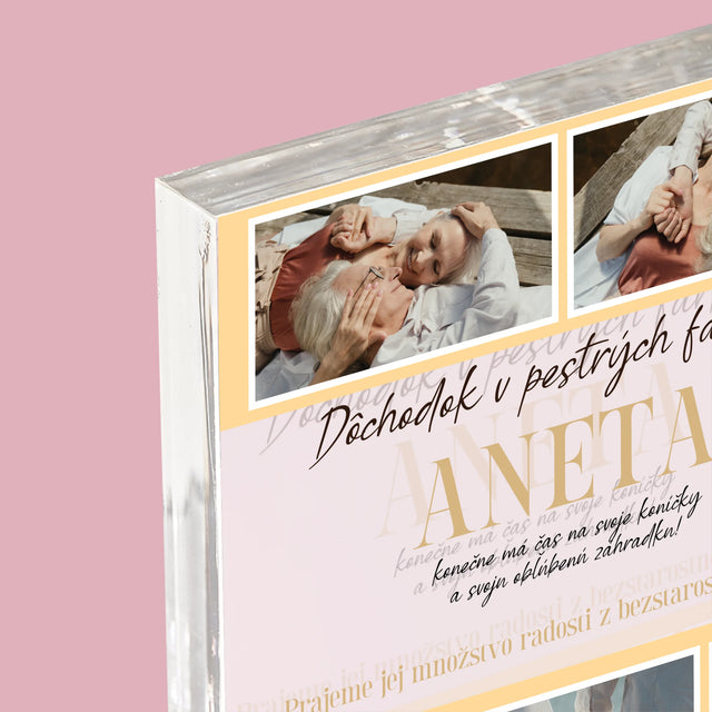 Fotokoláž: Dúhový Dôchodok - Akrylový Blok (Vertikálne)