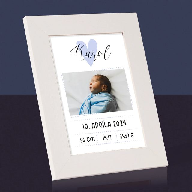 Údaje Narodenia Dieťaťa: Narodenie Dieťaťa Srdiečko Chlapec - Rámček Na Fotografiu (Vertikálne)