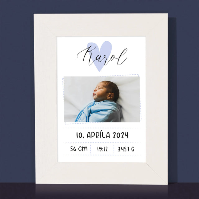 Údaje Narodenia Dieťaťa: Narodenie Dieťaťa Srdiečko Chlapec - Rámček Na Fotografiu (Vertikálne)
