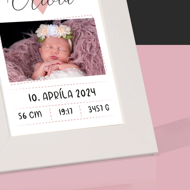 Údaje Narodenia Dieťaťa: Narodenie Dieťaťa Srdiečko Dievča - Rámček Na Fotografiu (Vertikálne)