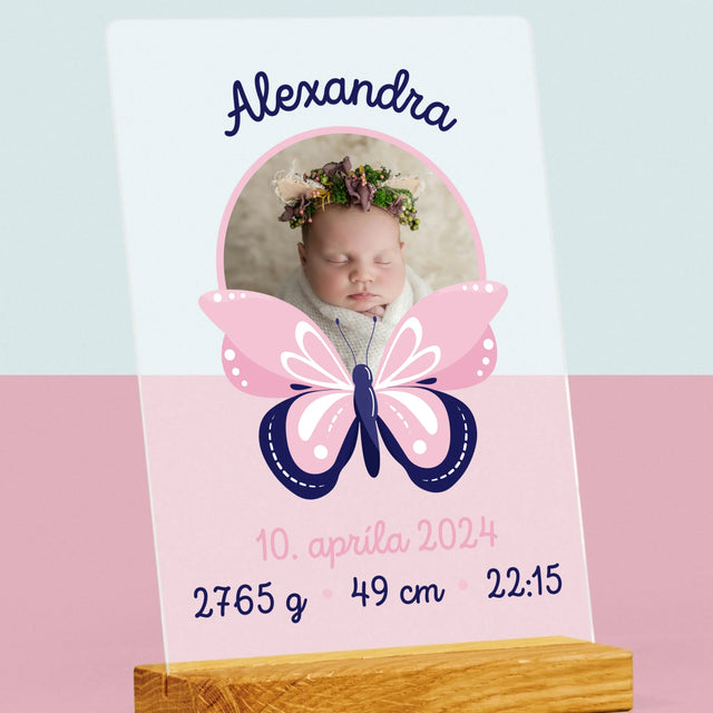 Údaje Narodenia Dieťaťa: Narodenie Dieťaťa Motýľ - Tlač Na Akrylové Sklo (Vertikálne)
