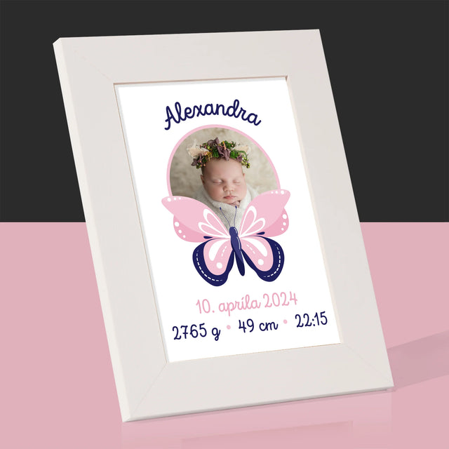 Údaje Narodenia Dieťaťa: Narodenie Dieťaťa Motýľ - Rámček Na Fotografiu (Vertikálne)