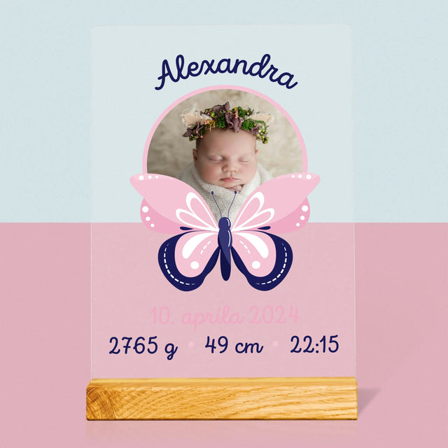 Údaje Narodenia Dieťaťa: Narodenie Dieťaťa Motýľ - Tlač Na Akrylové Sklo (Vertikálne)