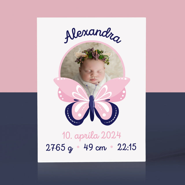 Údaje Narodenia Dieťaťa: Narodenie Dieťaťa Motýľ - Akrylový Blok (Vertikálne)