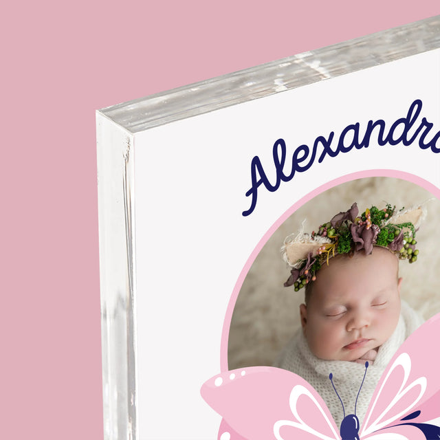 Údaje Narodenia Dieťaťa: Narodenie Dieťaťa Motýľ - Akrylový Blok (Vertikálne)