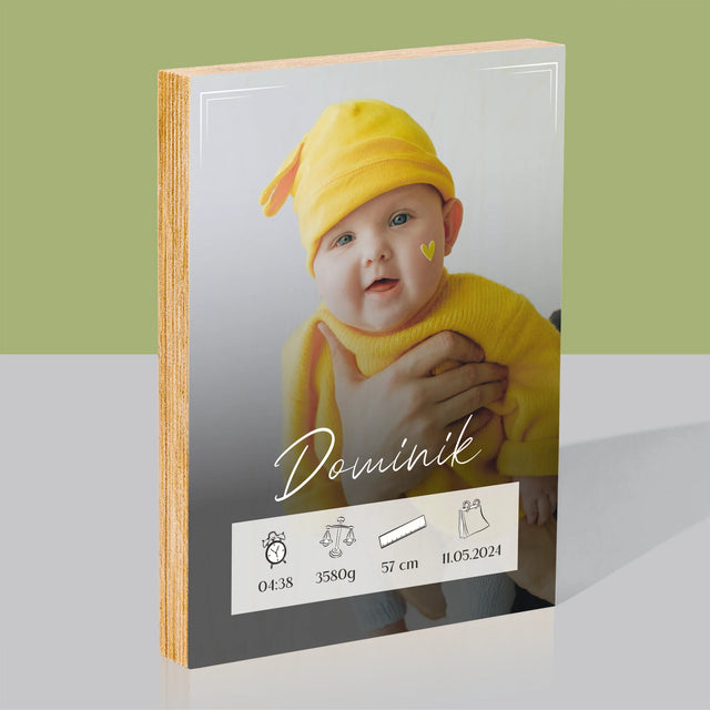 Údaje Narodenia Dieťaťa: Narodenie Dieťaťa Rámček - Tlač Na Drevo (Vertikálne)