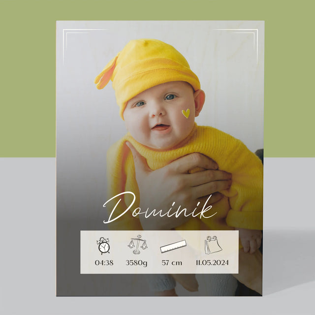 Údaje Narodenia Dieťaťa: Narodenie Dieťaťa Rámček - Tlač Na Drevo (Vertikálne)