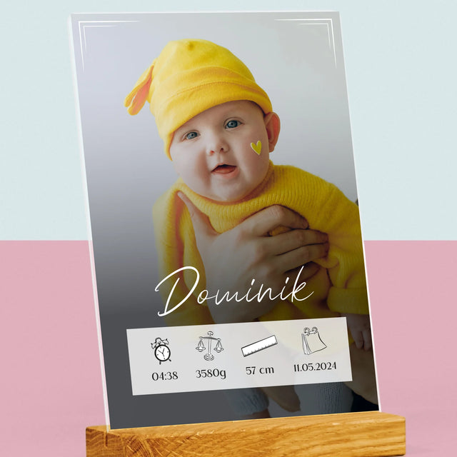 Údaje Narodenia Dieťaťa: Narodenie Dieťaťa Rámček - Tlač Na Akrylové Sklo (Vertikálne)