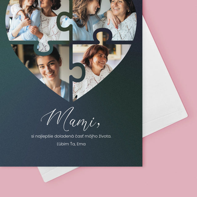 Fotokoláž: Puzzle Srdce Pre Mamu - Kartička S Prianiami