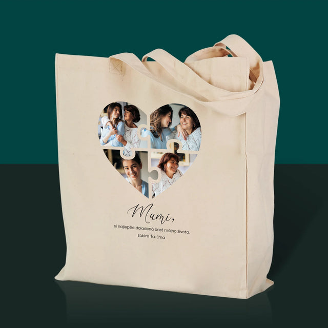 Fotokoláž: Puzzle Srdce Pre Mamu - Plátená Taška