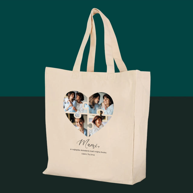 Fotokoláž: Puzzle Srdce Pre Mamu - Plátená Taška