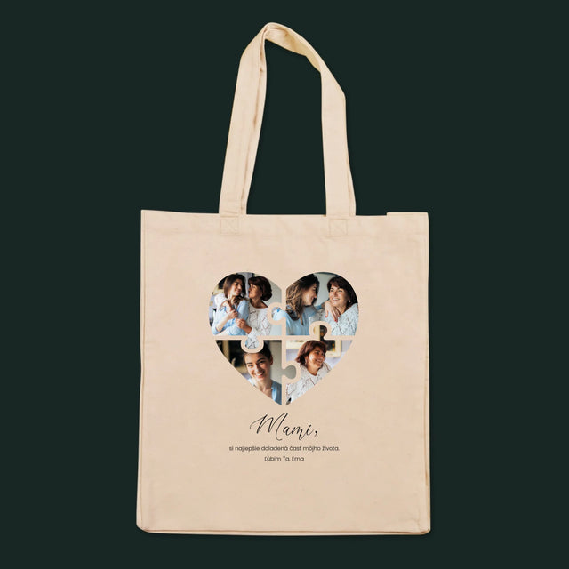Fotokoláž: Puzzle Srdce Pre Mamu - Plátená Taška