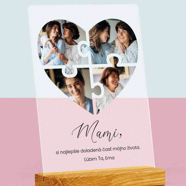 Fotokoláž: Puzzle Srdce Pre Mamu - Tlač Na Akrylové Sklo (Vertikálne)