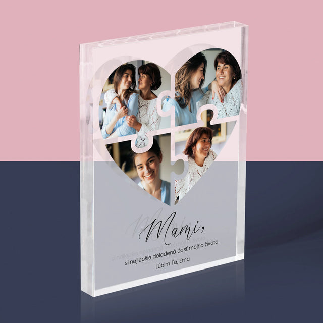 Fotokoláž: Puzzle Srdce Pre Mamu - Akrylový Blok (Vertikálne)