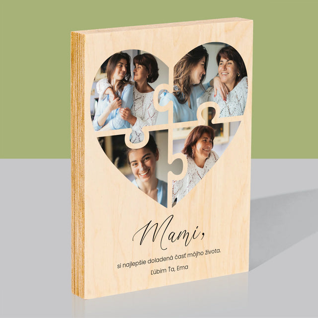 Fotokoláž: Puzzle Srdce Pre Mamu - Tlač Na Drevo (Vertikálne)