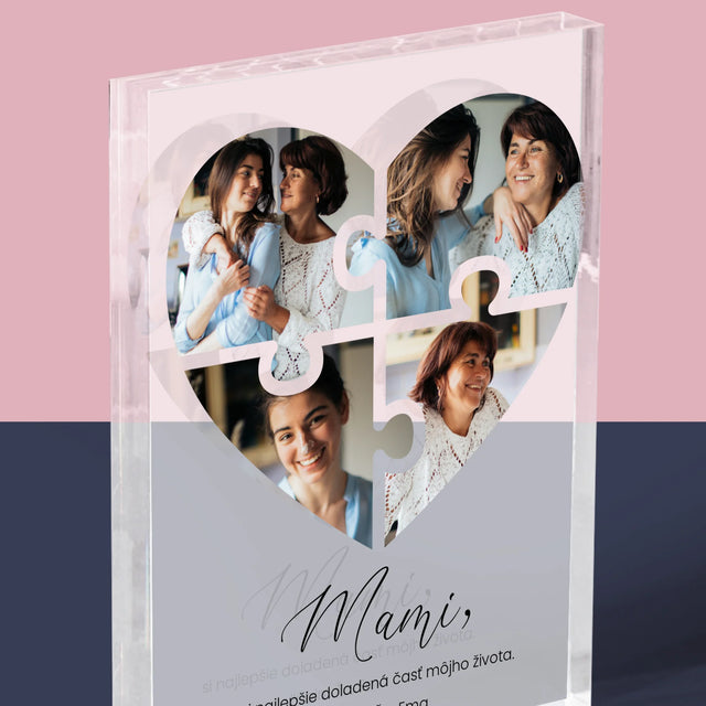 Fotokoláž: Puzzle Srdce Pre Mamu - Akrylový Blok (Vertikálne)