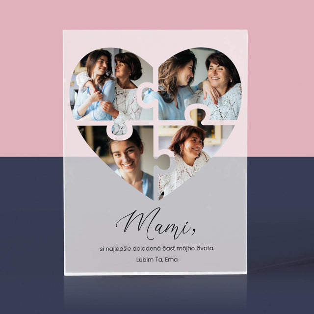 Fotokoláž: Puzzle Srdce Pre Mamu - Akrylový Blok (Vertikálne)