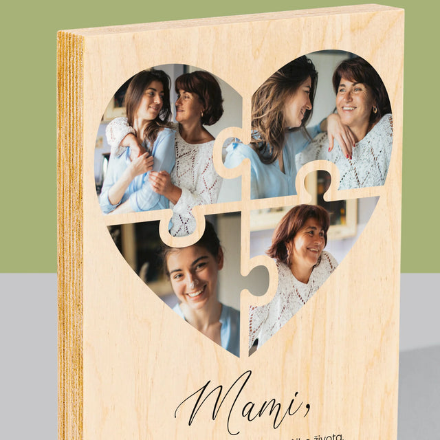 Fotokoláž: Puzzle Srdce Pre Mamu - Tlač Na Drevo (Vertikálne)