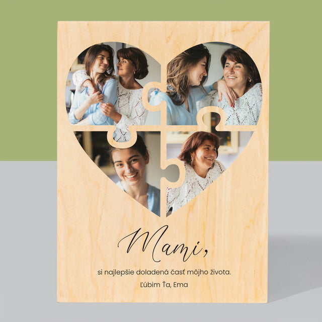 Fotokoláž: Puzzle Srdce Pre Mamu - Tlač Na Drevo (Vertikálne)