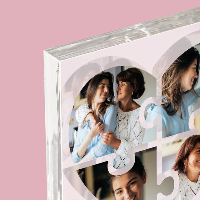 Fotokoláž: Puzzle Srdce Pre Mamu - Akrylový Blok (Vertikálne)