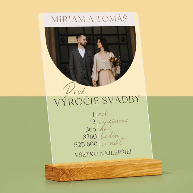 Fotografia A Podpis: Prvé Výročie Svadby - Tlač Na Akrylové Sklo (Vertikálne)
