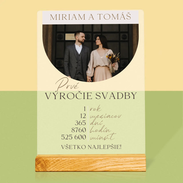 Fotografia A Podpis: Prvé Výročie Svadby - Tlač Na Akrylové Sklo (Vertikálne)