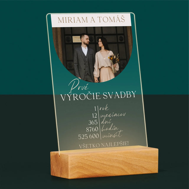 Fotografia A Podpis: Prvé Výročie Svadby - Tlač Na Akrylové Sklo (Vertikálne)