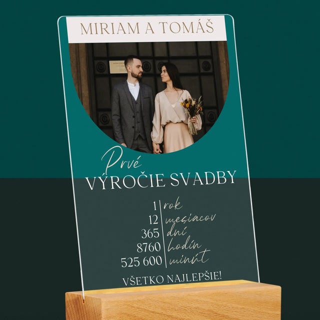 Fotografia A Podpis: Prvé Výročie Svadby - Tlač Na Akrylové Sklo (Vertikálne)