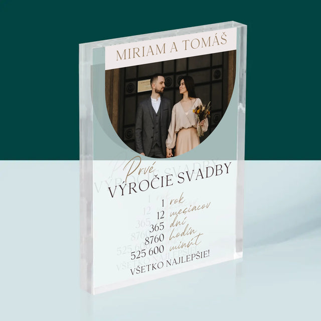 Fotografia A Podpis: Prvé Výročie Svadby - Akrylový Blok (Vertikálne)