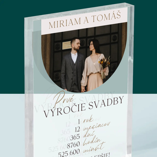Fotografia A Podpis: Prvé Výročie Svadby - Akrylový Blok (Vertikálne)
