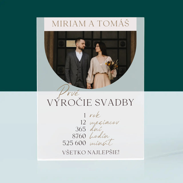 Fotografia A Podpis: Prvé Výročie Svadby - Akrylový Blok (Vertikálne)