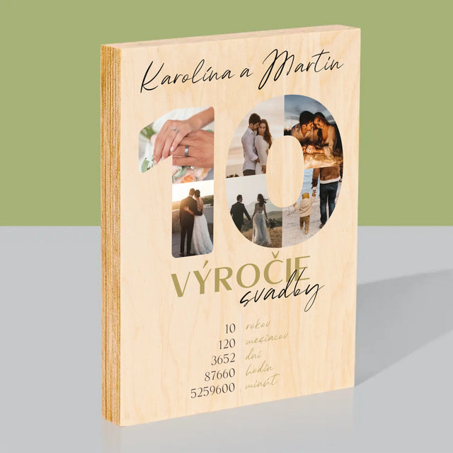 Slovo Z Fotografií: 10. Výročie Svadby - Tlač Na Drevo (Vertikálne)