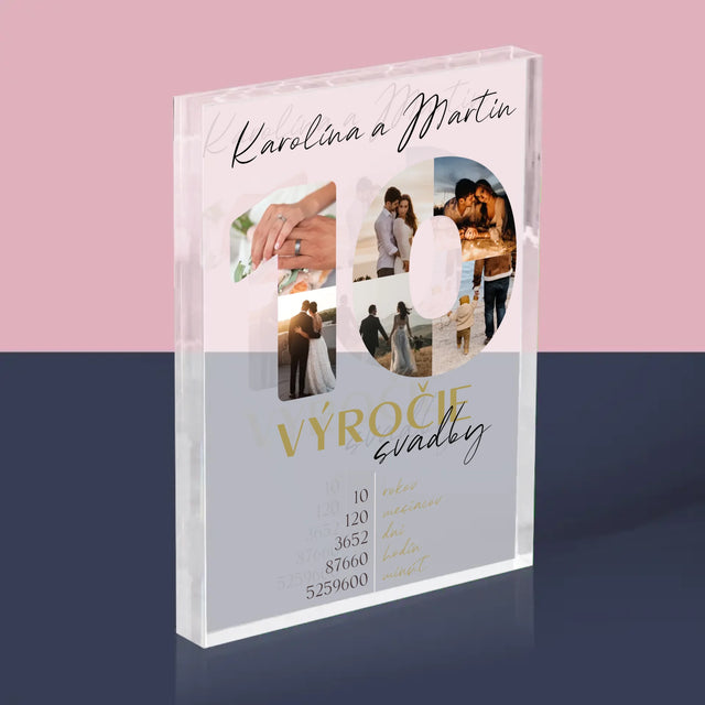 Slovo Z Fotografií: 10. Výročie Svadby - Akrylový Blok (Vertikálne)