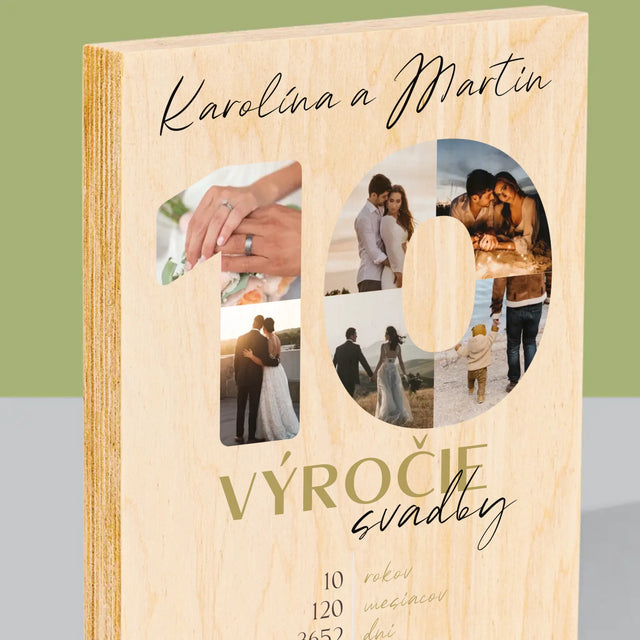Slovo Z Fotografií: 10. Výročie Svadby - Tlač Na Drevo (Vertikálne)