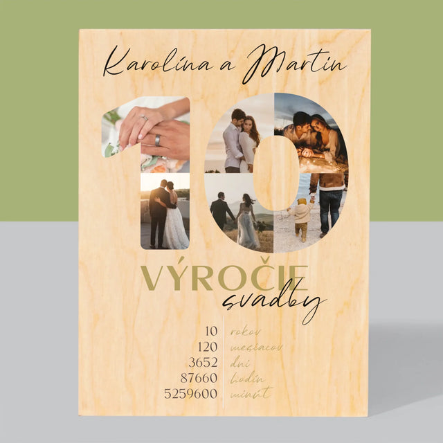 Slovo Z Fotografií: 10. Výročie Svadby - Tlač Na Drevo (Vertikálne)