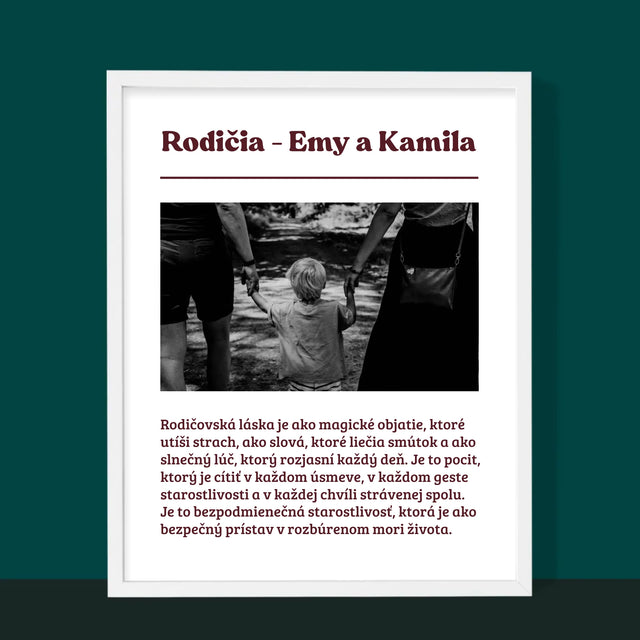 Fotografia A Podpis: Rodičia Definícia Ich Lásky - Zarámováná Tlač 30X40 (Vertikálne)