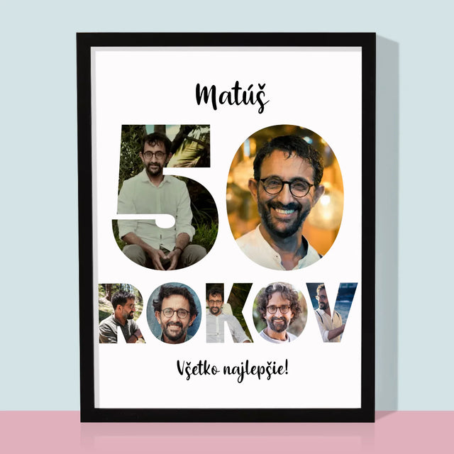 Slovo Z Fotografií: 50 Rokov Z Tvojich Fotografií - Zarámováná Tlač 30X40 (Vertikálne)