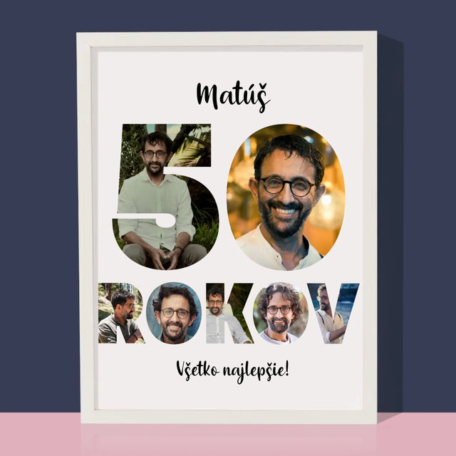 Slovo Z Fotografií: 50 Rokov Z Tvojich Fotografií - Zarámováná Tlač 30X40 (Vertikálne)