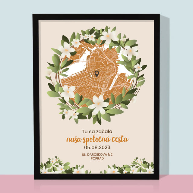 Mapa Mesta: Mapa Mesta: Začiatok Spoločnej Cesty - Zarámováná Tlač 30X40 (Vertikálne)